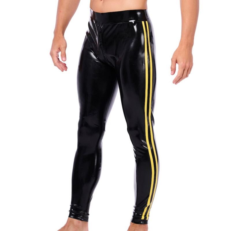 XRUB Latex Pantalon en latex Xrub avec Zip Avant/Arrière Noir-Jaune